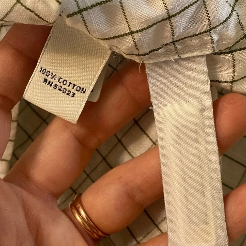 Banana Republic Classic White Green Gingham 100% Cotton Button Down Shirt Sz M